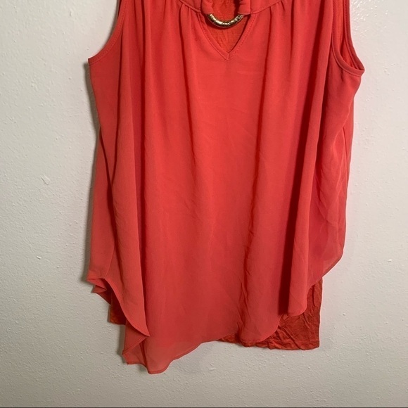 IZ Byer Sleeveless Asymmetrical Blouse Coral - Picture 3 of 11